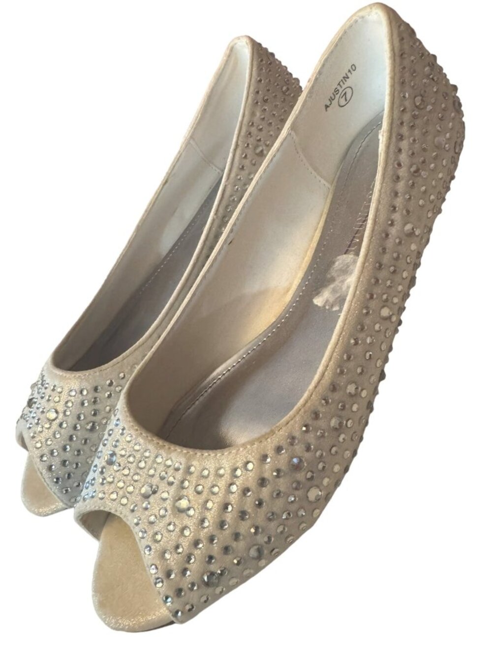David’s Bridal Wedding Bridal  AJustin10 Peep‎ Toe Flats With Rhinestones Size 7